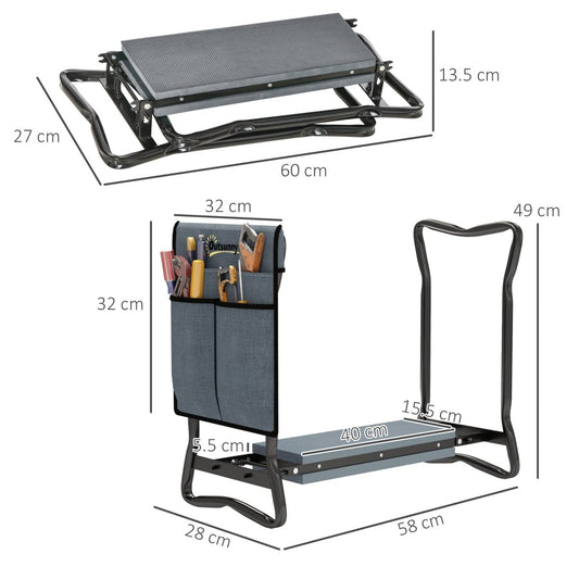 2 - in - 1 Foldable Garden Kneeler and Seat with Tool Bag - Grey - Green Happiness