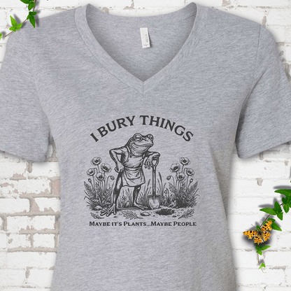 I Bury Things Frog V-Neck T-Shirt