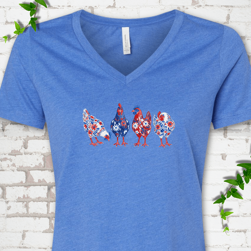 Patriotic Wildflower Chicks V-Neck T-Shirt