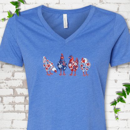Patriotic Wildflower Chicks V-Neck T-Shirt