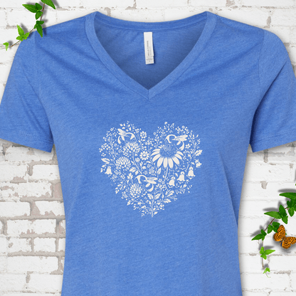 Bee Wildflower Heart V-Neck T-Shirt