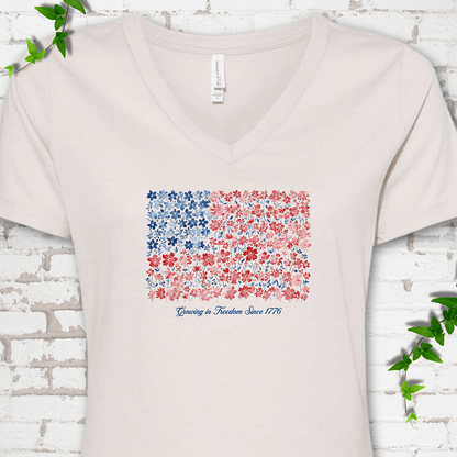 American Flag Wildflower V-Neck T-Shirt