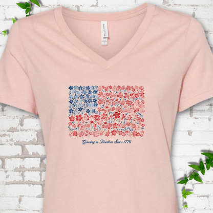 American Flag Wildflower V-Neck T-Shirt