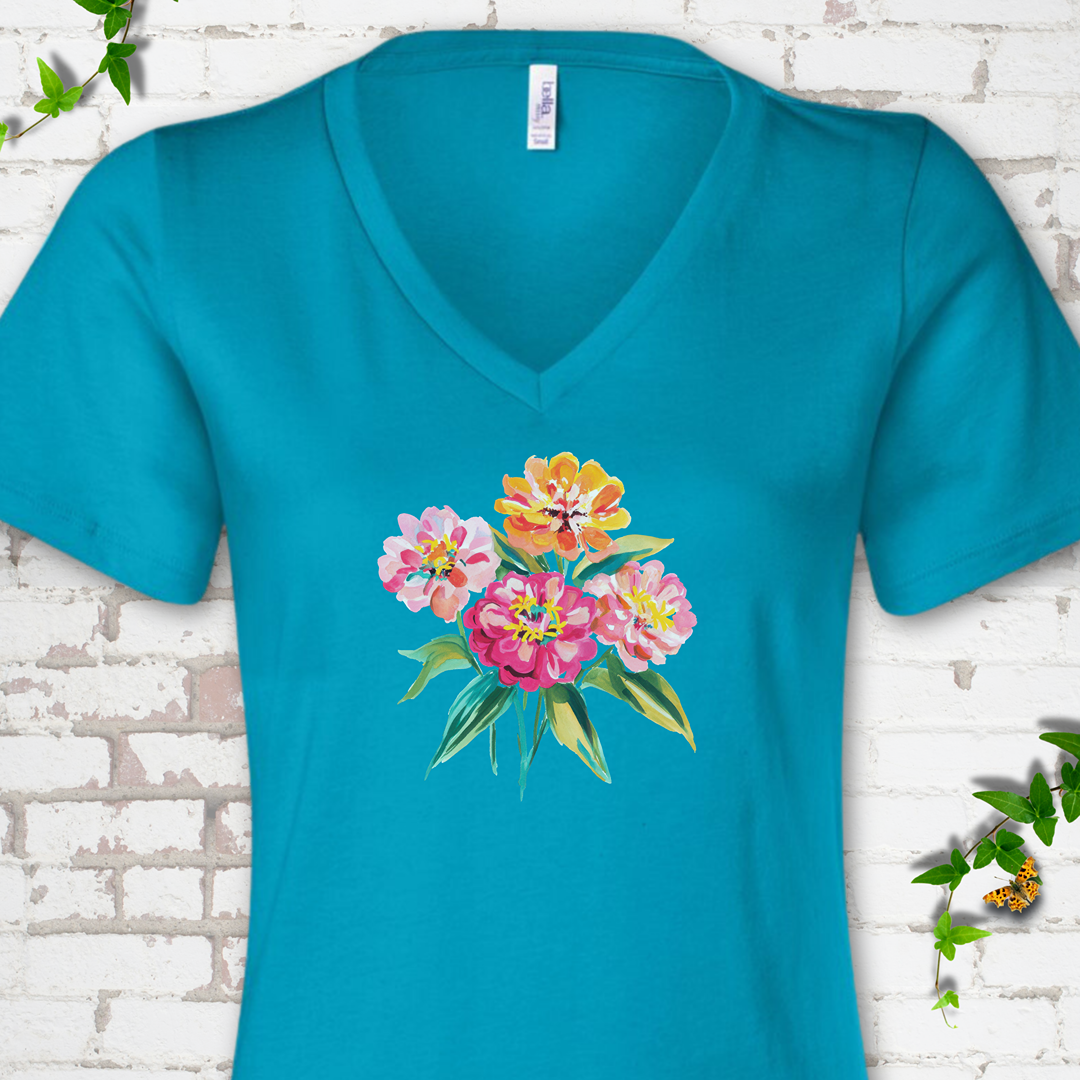 Cutting Garden Zinnias V-Neck Tee