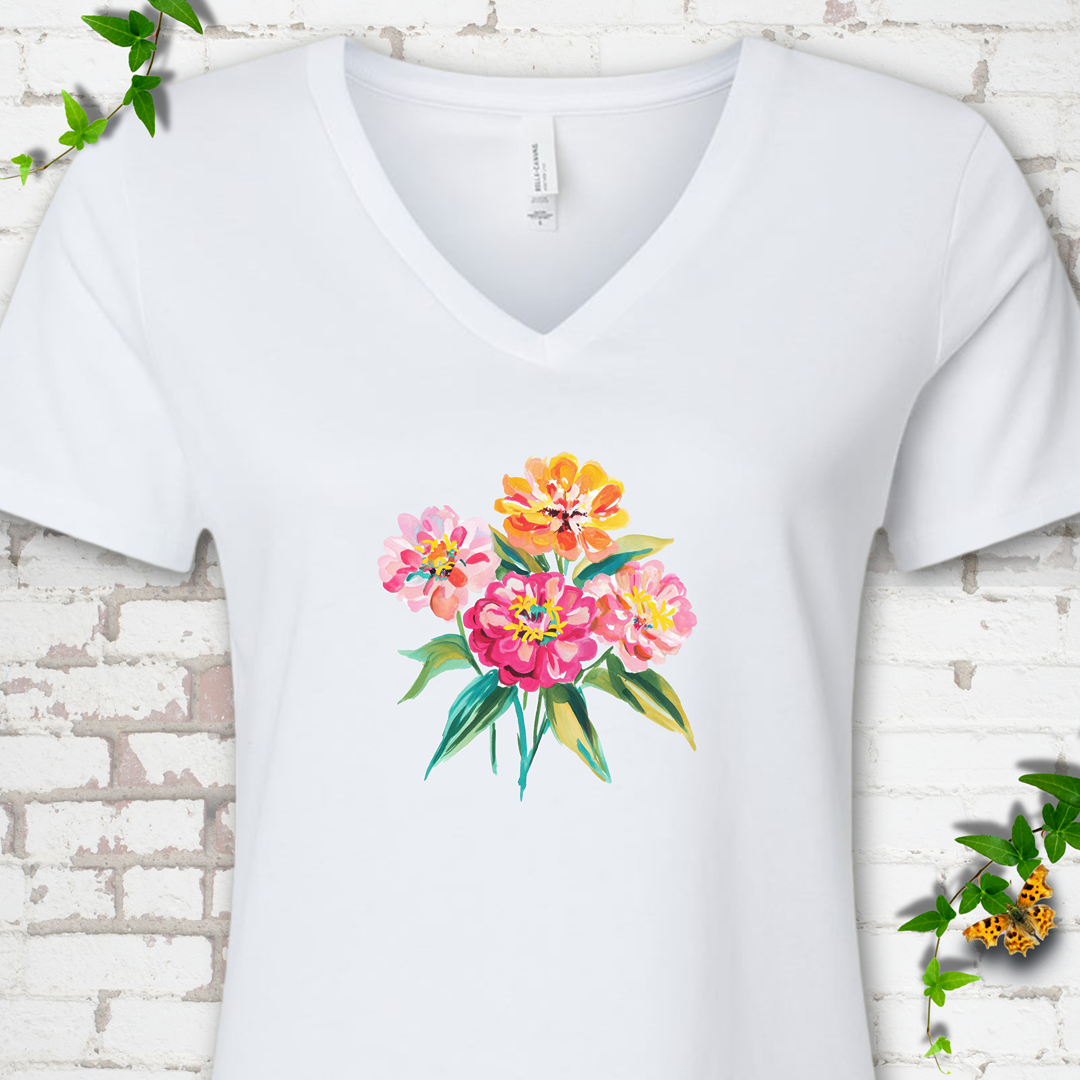 Cutting Garden Zinnias V-Neck Tee